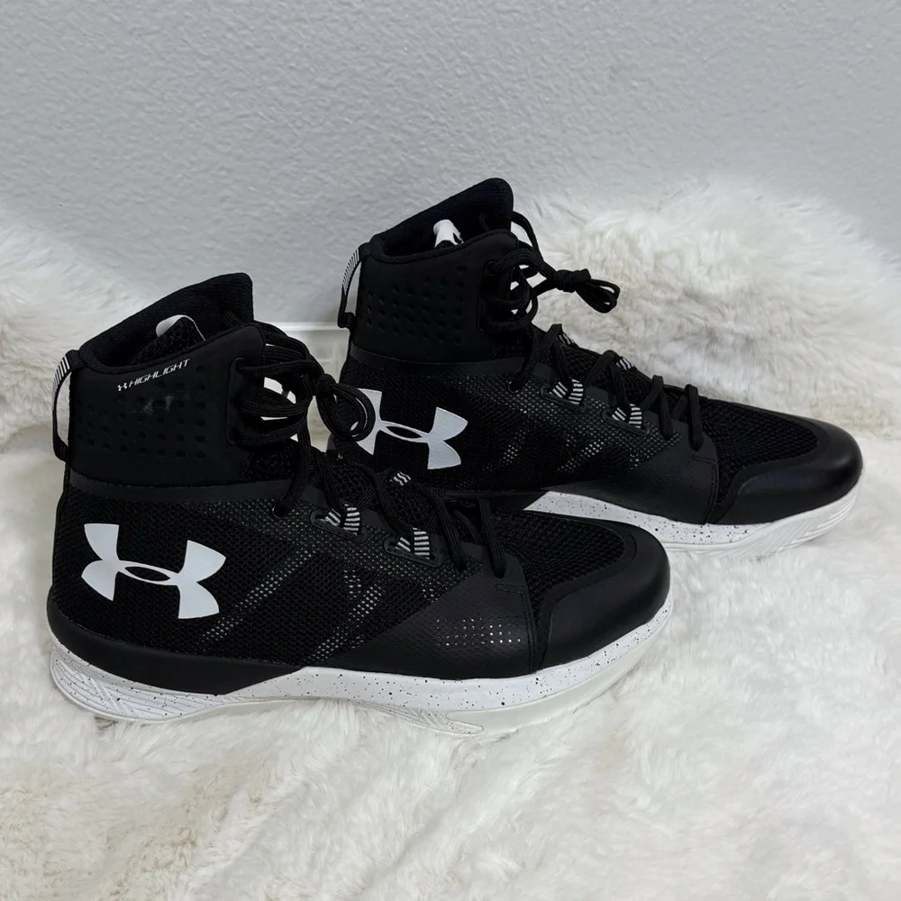 Under Armour Highlight Ace Sneakers Black White Mid-Top Volleyball Shoes - Picture 1 of 8